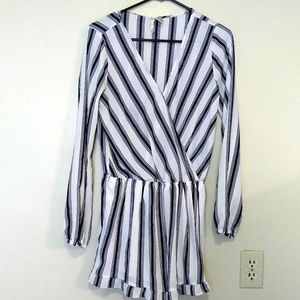 Mimi Chica Striped Nautical Faux Wrap Romper M